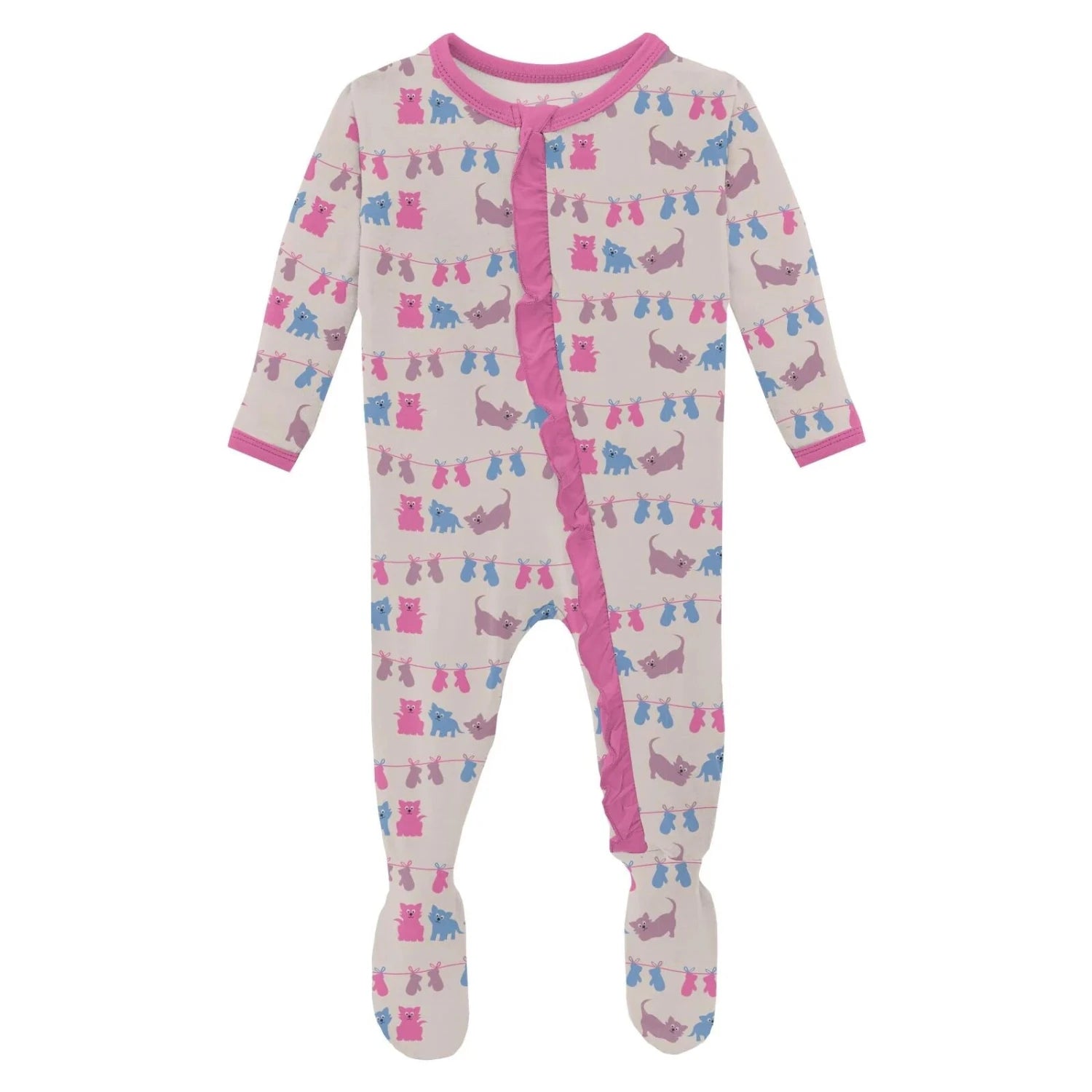 KicKee Pants Baby Ruffle Footie with Snaps Latte Three Little Kittens Flat Front