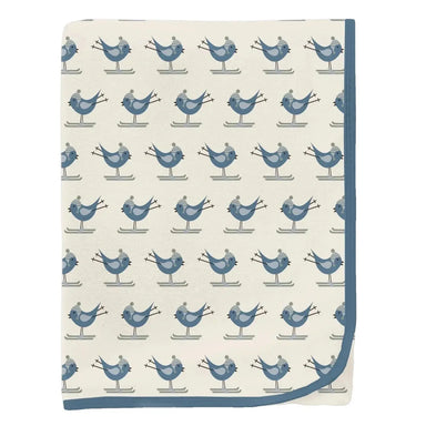 Kickee Pants Print Swaddling Baby Blanket in Natural Ski Birds. Front View.
