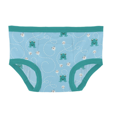 Kickee Pants Toddler's Training Pants in seaside blue frogs and flies, flat front