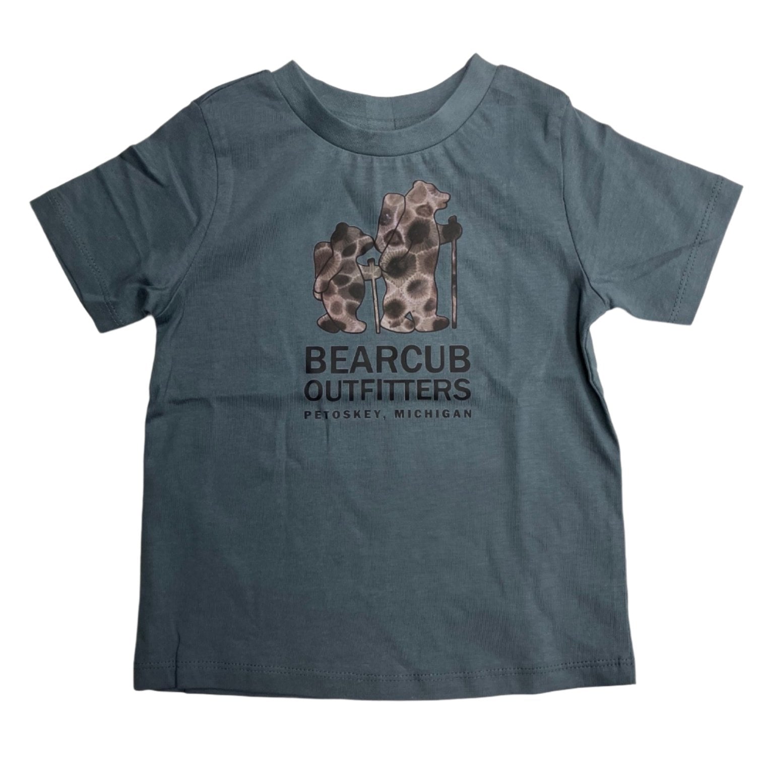 Colored Organics Kid's & Baby Bearcub Logo Organic Crew Tee in harbor blue, front view