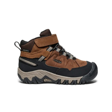 Keen Kid's Targhee IV Waterproof Hiking Boot shown in the Bison color option. Side view.