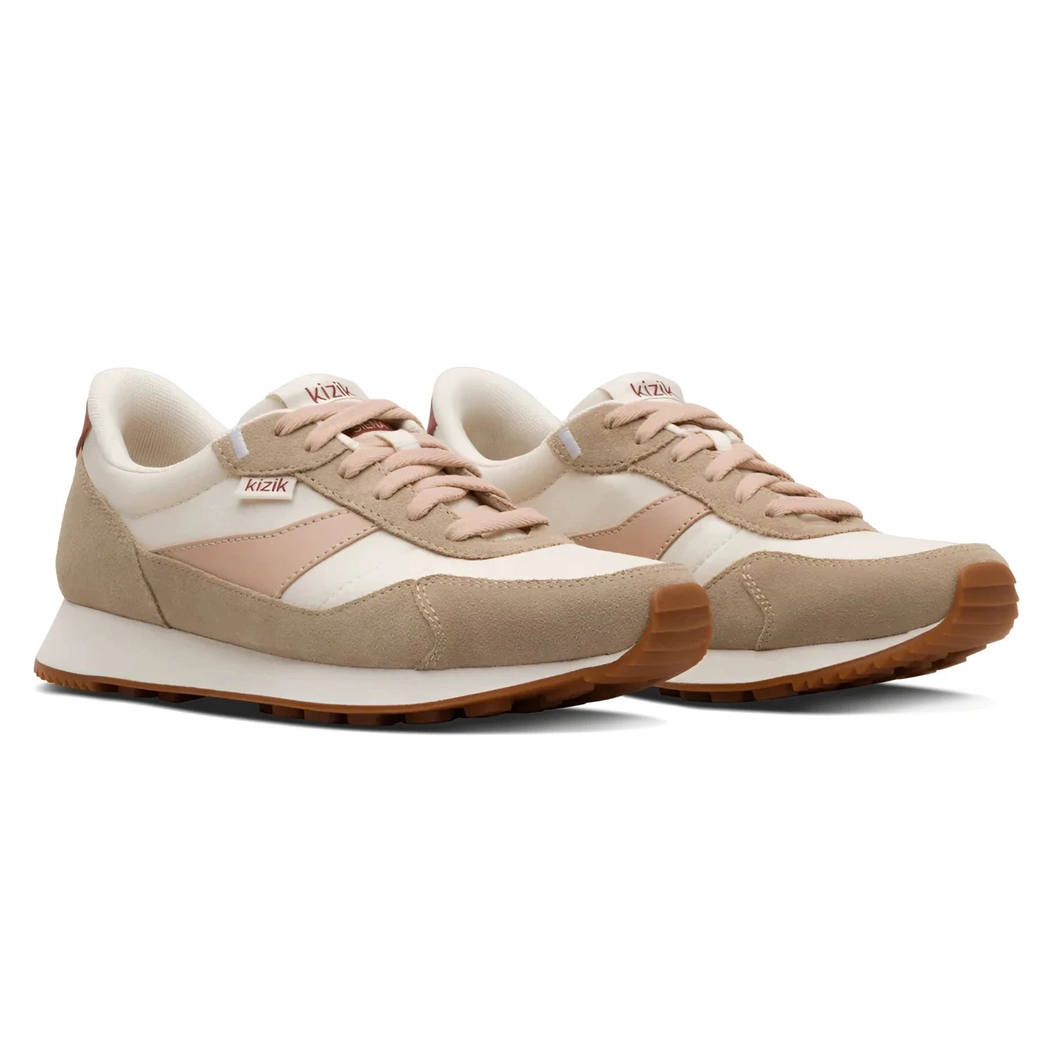 Kizik Women's Siena Sneaker in pristine & warm taupe, pair front view