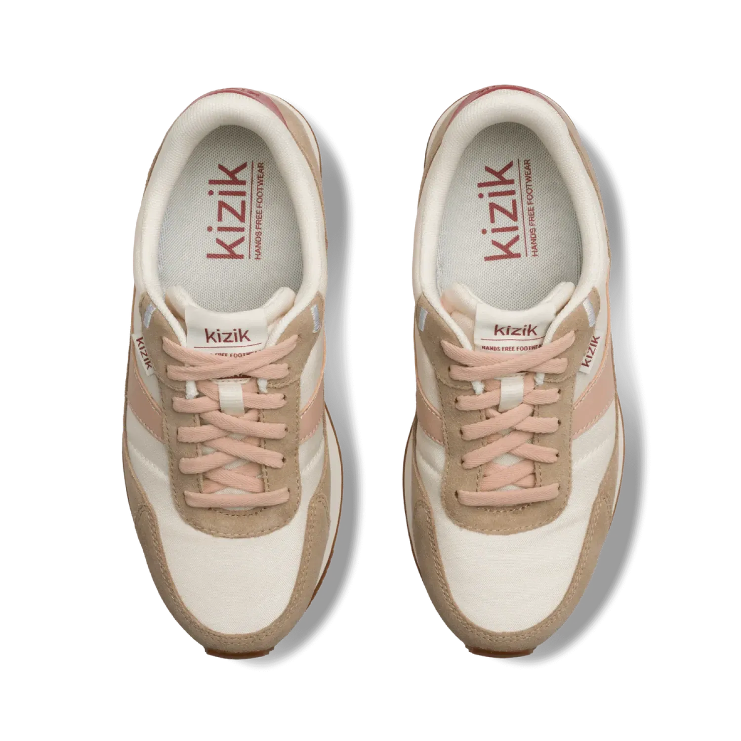 Kizik Women's Siena Sneaker in pristine & warm taupe, pair top view