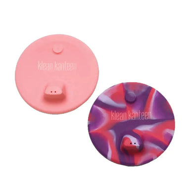 Klean Kanteen Kid's Cup Sippy Lid 2-Pack shown in Rouge Red and Pink Tie-dye. Top view.