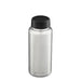 Klean Kanteen Wide Water Bottle with Loop Cap brushed stainless steel with black cap. Loop handle down, 40oz size