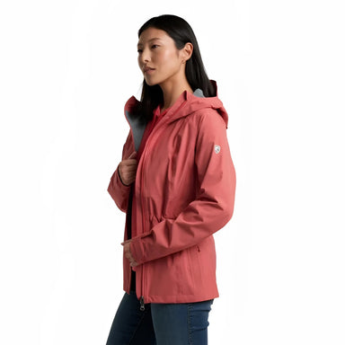 KUHL Women's Stretch Voyagr™ Rain Jacket in crab apple, on model side  view