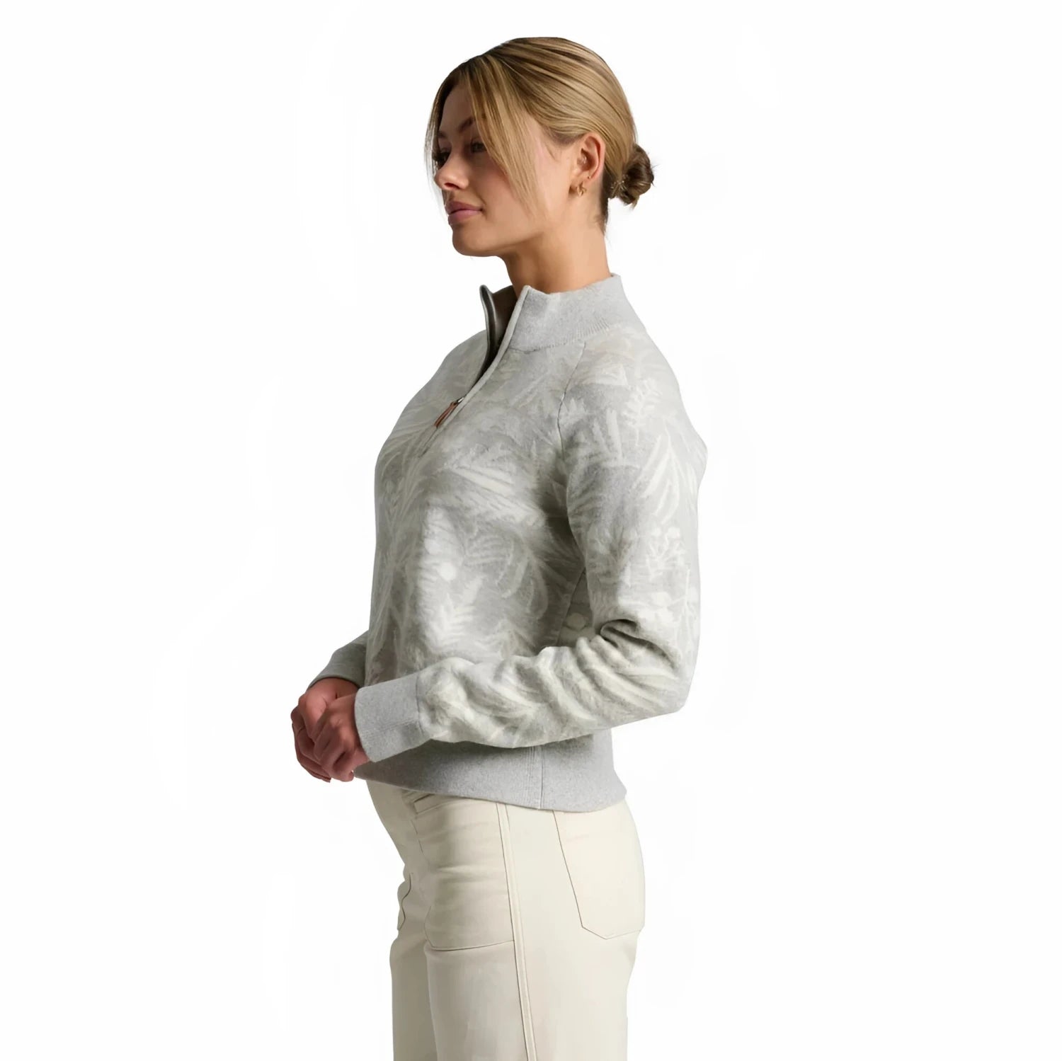 KUHL Women's Viola™ Sweater in ash, on model side view