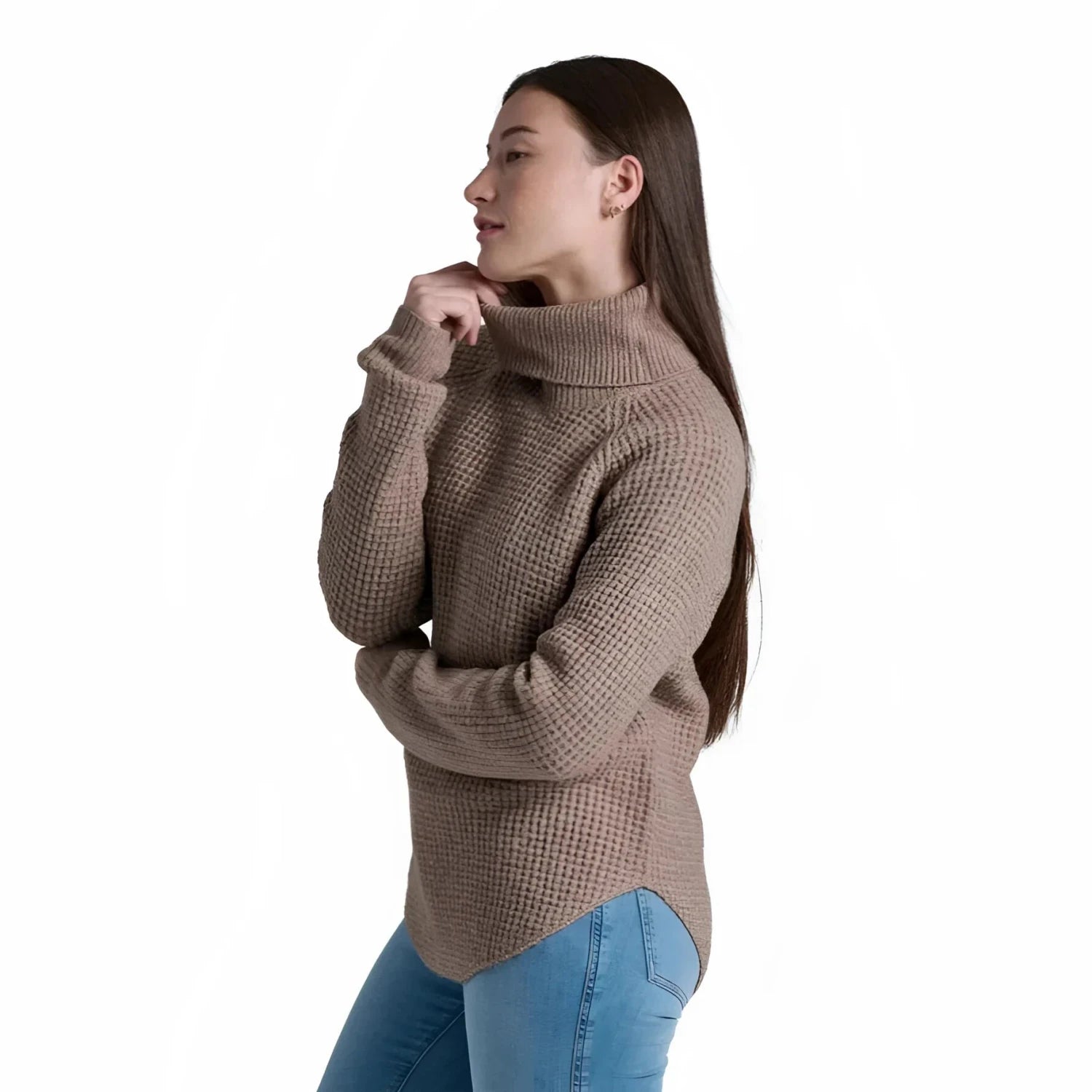 KÜHL® Women's Sienna™ Sweater in latte, on model side view