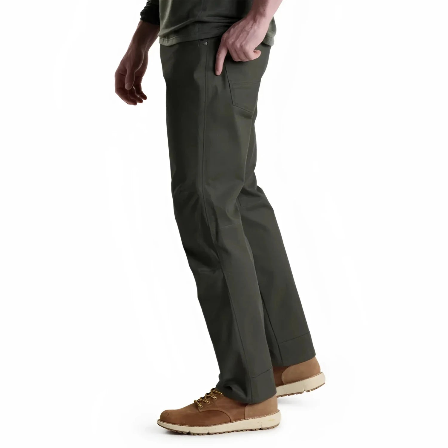 KUHL Men's RYDR™ Pant in dark moss, on model side view