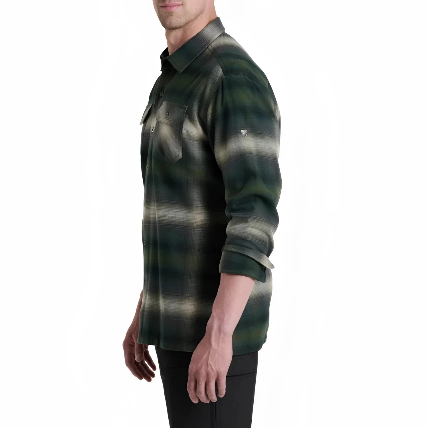 KUHL Men's Dillingr™ Flannel in dark forest, on model side view