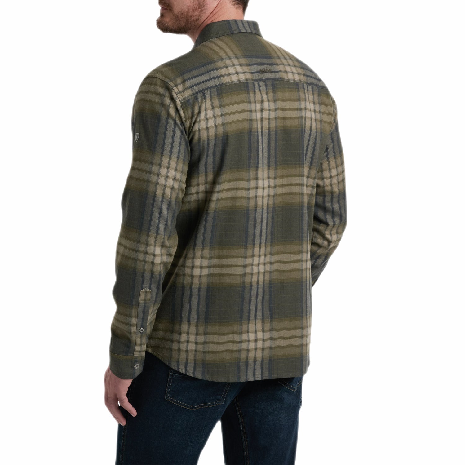 Kuhl Men's Fugitive™ Flannel in smoked sage, on model back view