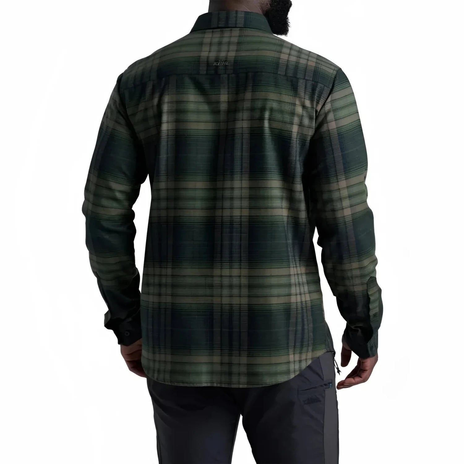 Kuhl Men's Fugitive™ Flannel in dark forest, on model back view