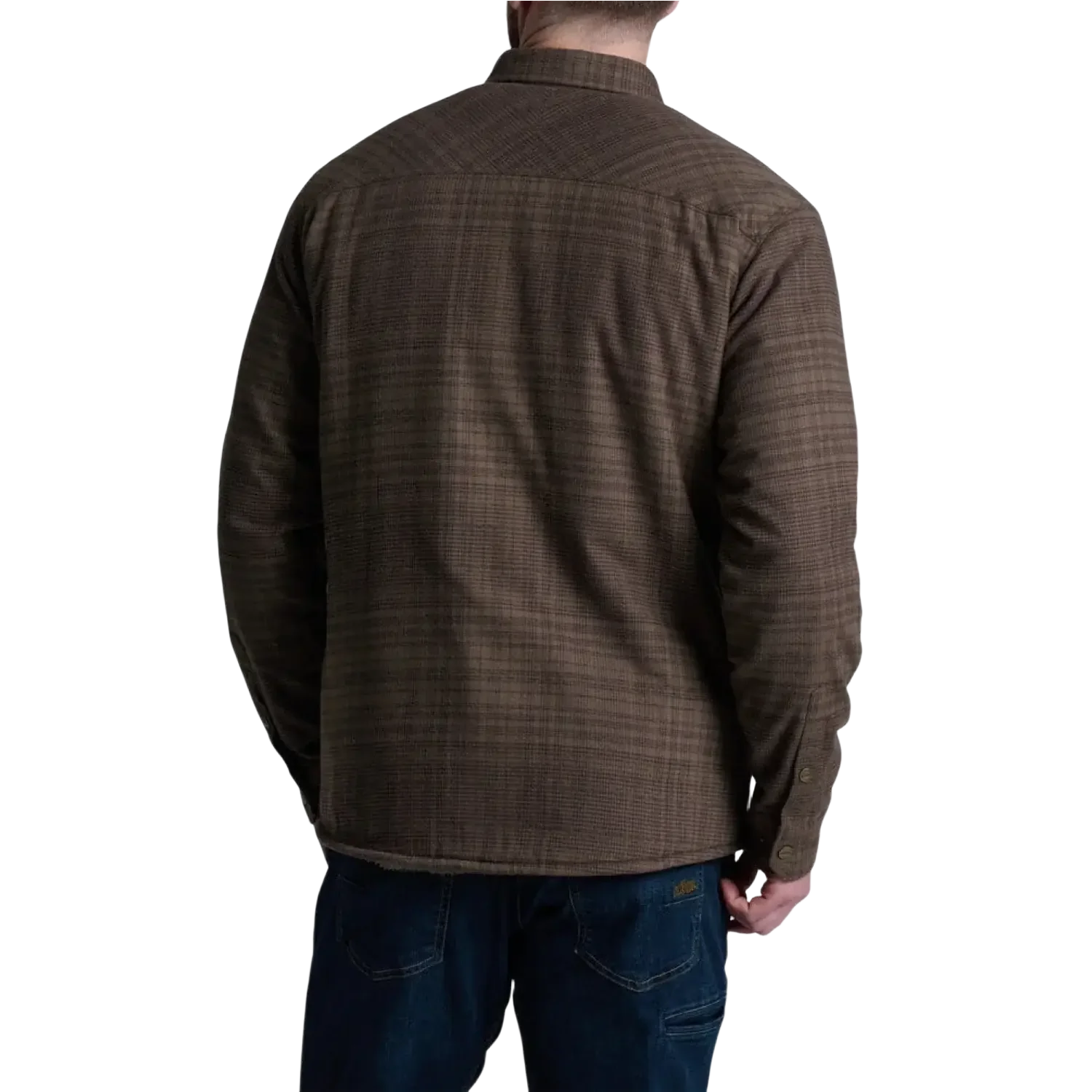 KUHL Men's Joyrydr™ Flannel Shirt-Jac in dark roast, on model back view