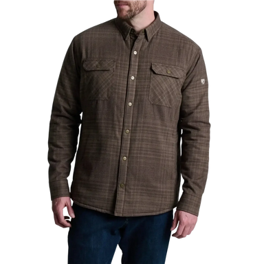 KUHL Men's Joyrydr™ Flannel Shirt-Jac in dark roast, on model front view