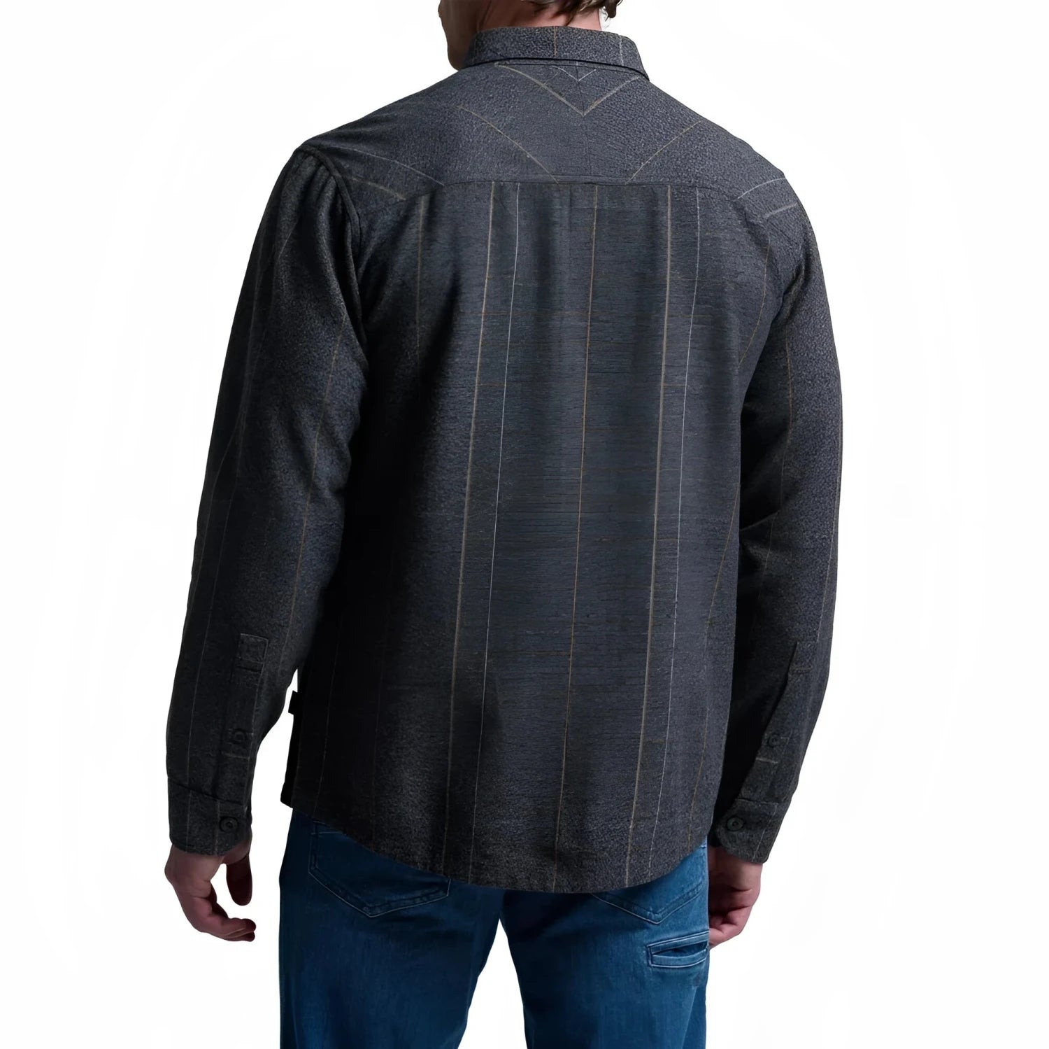 KÜHL® Men's Deviatr™ Shirt-Jac in pirate black, on model back view