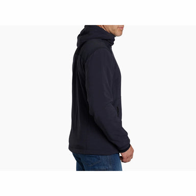 Kuhl Men's Aero™ Fleece Pullover shown in the Blackout color option. Side view on model. 