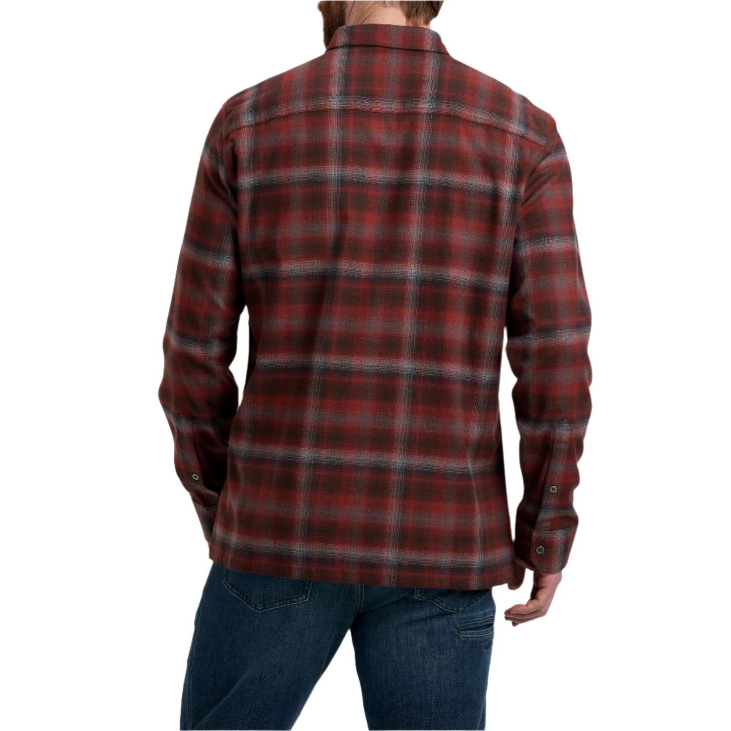 Kuhl Men's Dillingr™ Flannel shown in the picante color option. Back view on model.