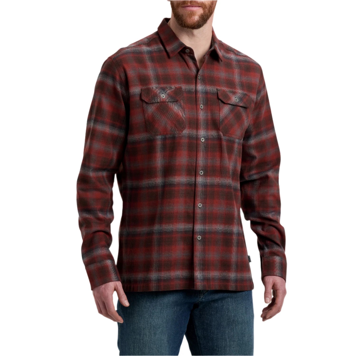 Kuhl Men's Dillingr™ Flannel shown in the picante color option. front view on model.