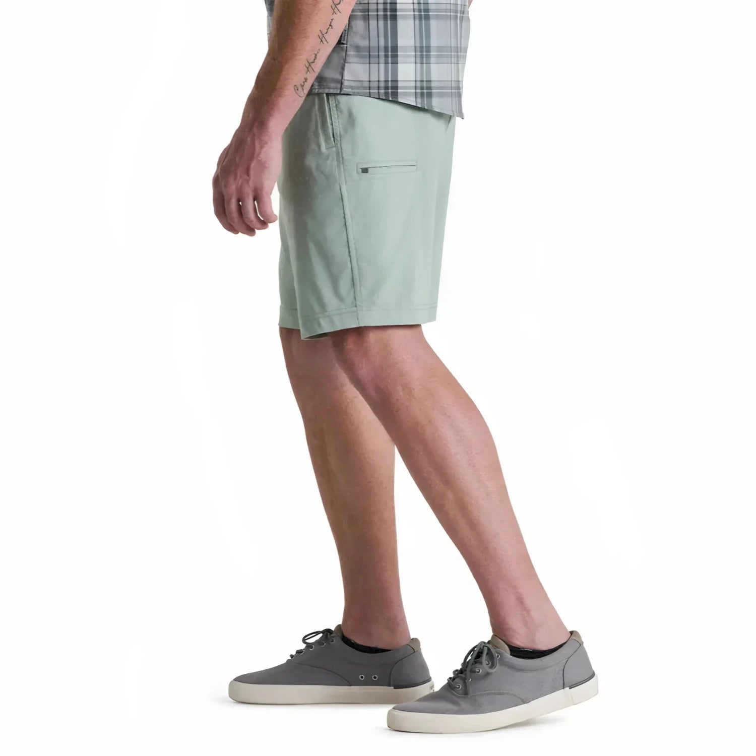 KUHL Men's Getaway™ Short in desert sage, on model side view