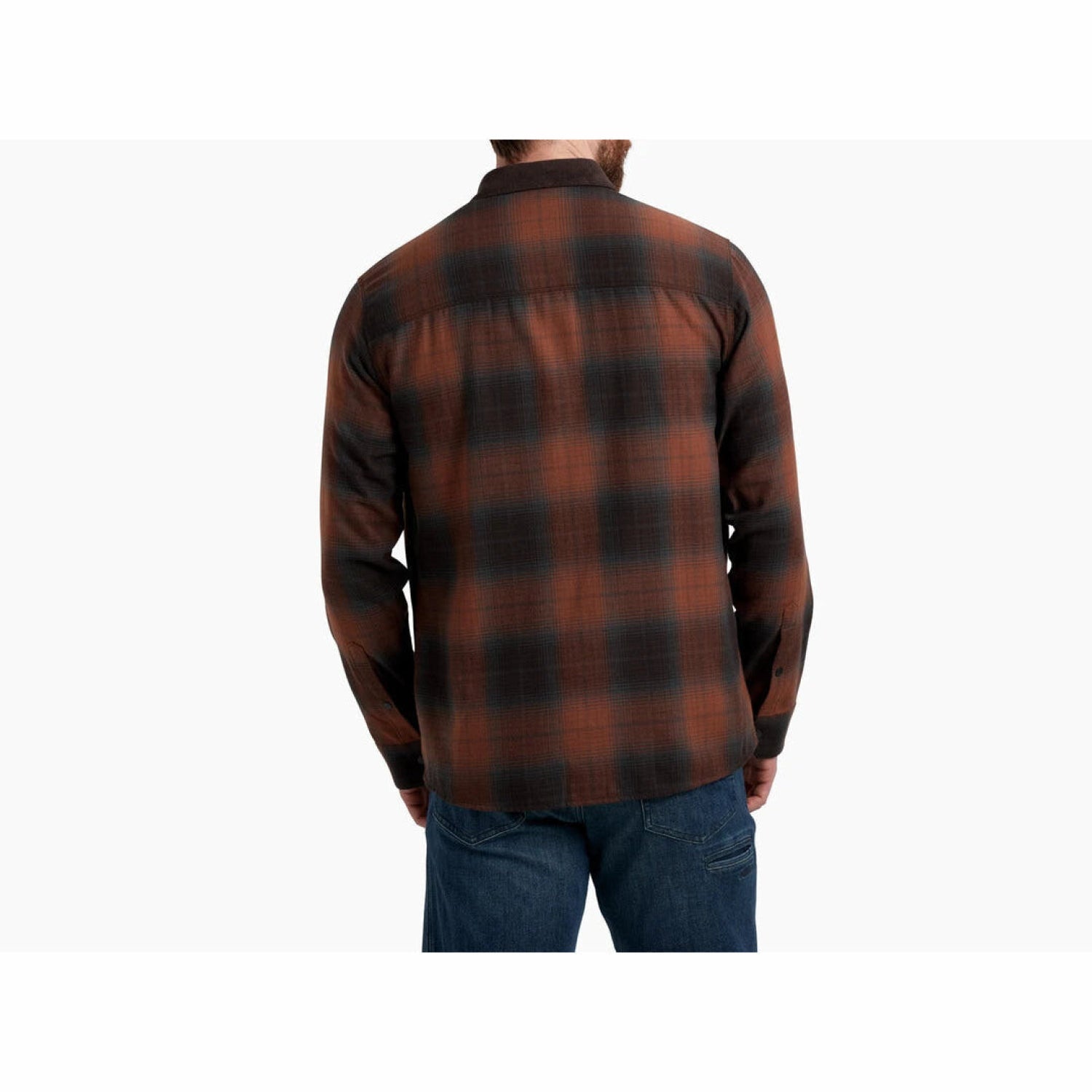 Kuhl Men's Khaos™ Flannel shown in the Bonfire color option. Back view on model