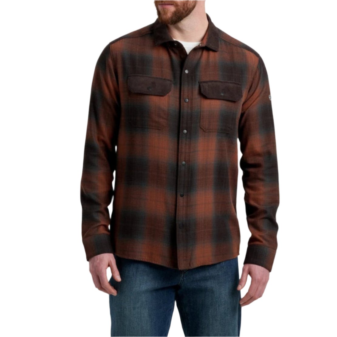 Kuhl Men's Khaos™ Flannel shown in the Bonfire color option. Front view on model