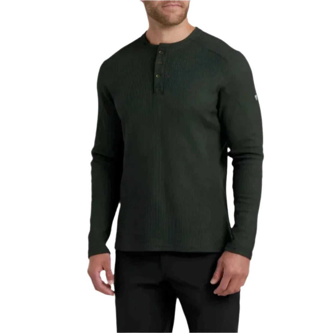 Kuhl Men's Konflikt™ Henley shown in the Stone Moss. Front view on model.