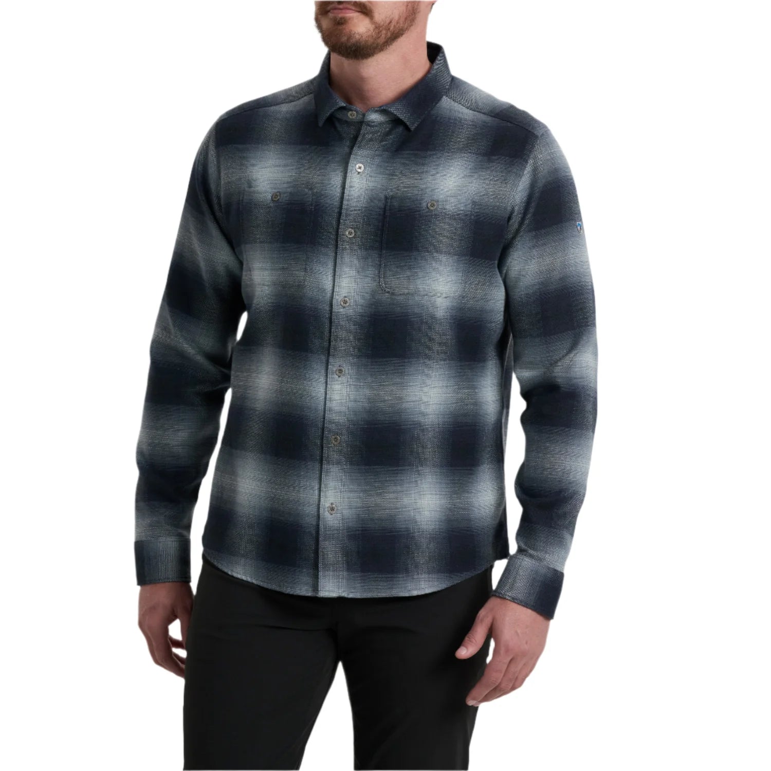 kuhl mens the law flannel in city night front model view