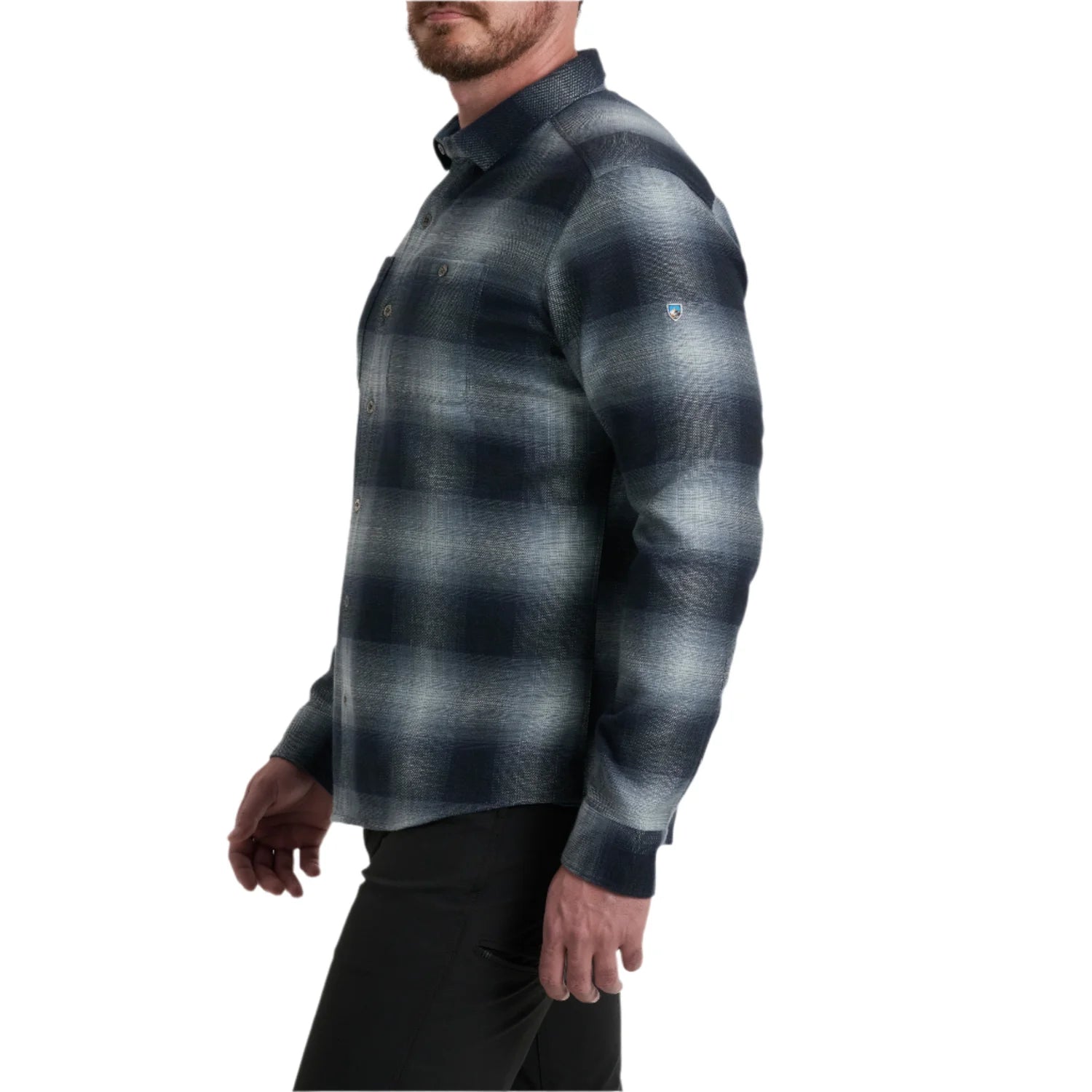 kuhl mens the law flannel in city night side model view