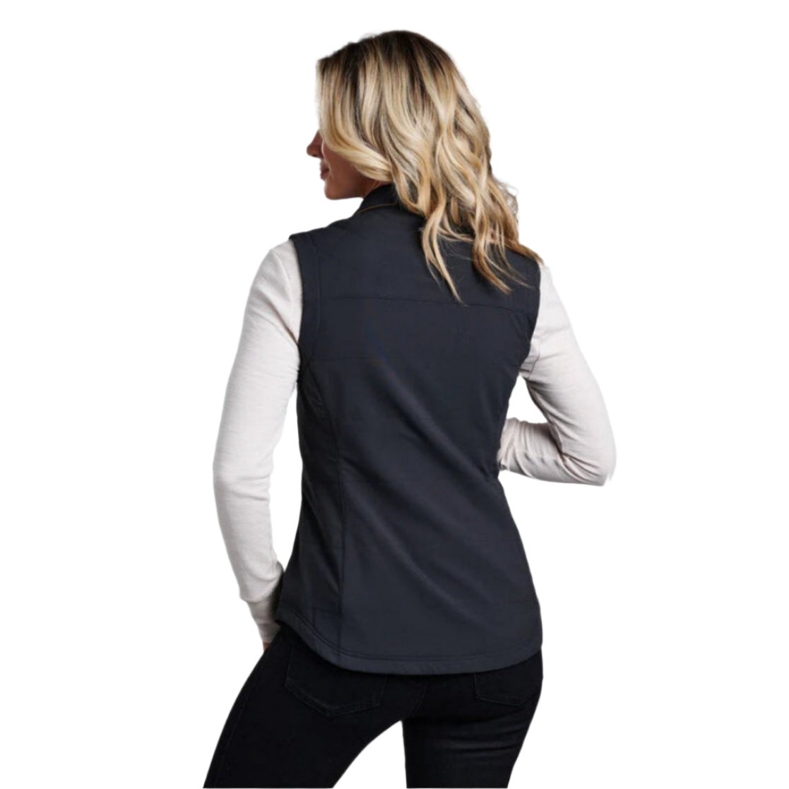 Kuhl Women's Aurora™ Vest shown in the Black color option. Back view on model.