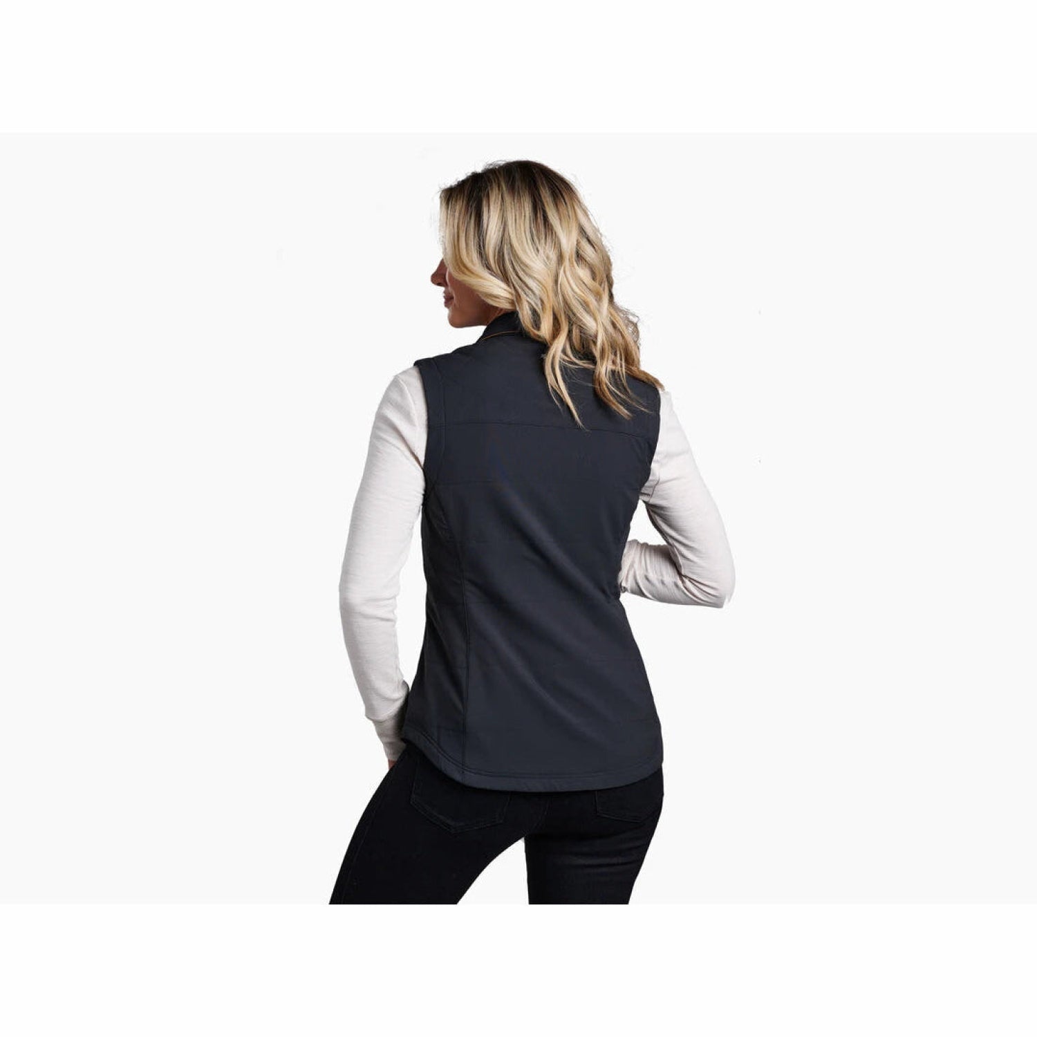 Kuhl Women's Aurora™ Vest shown in the Black color option. Back view on model.