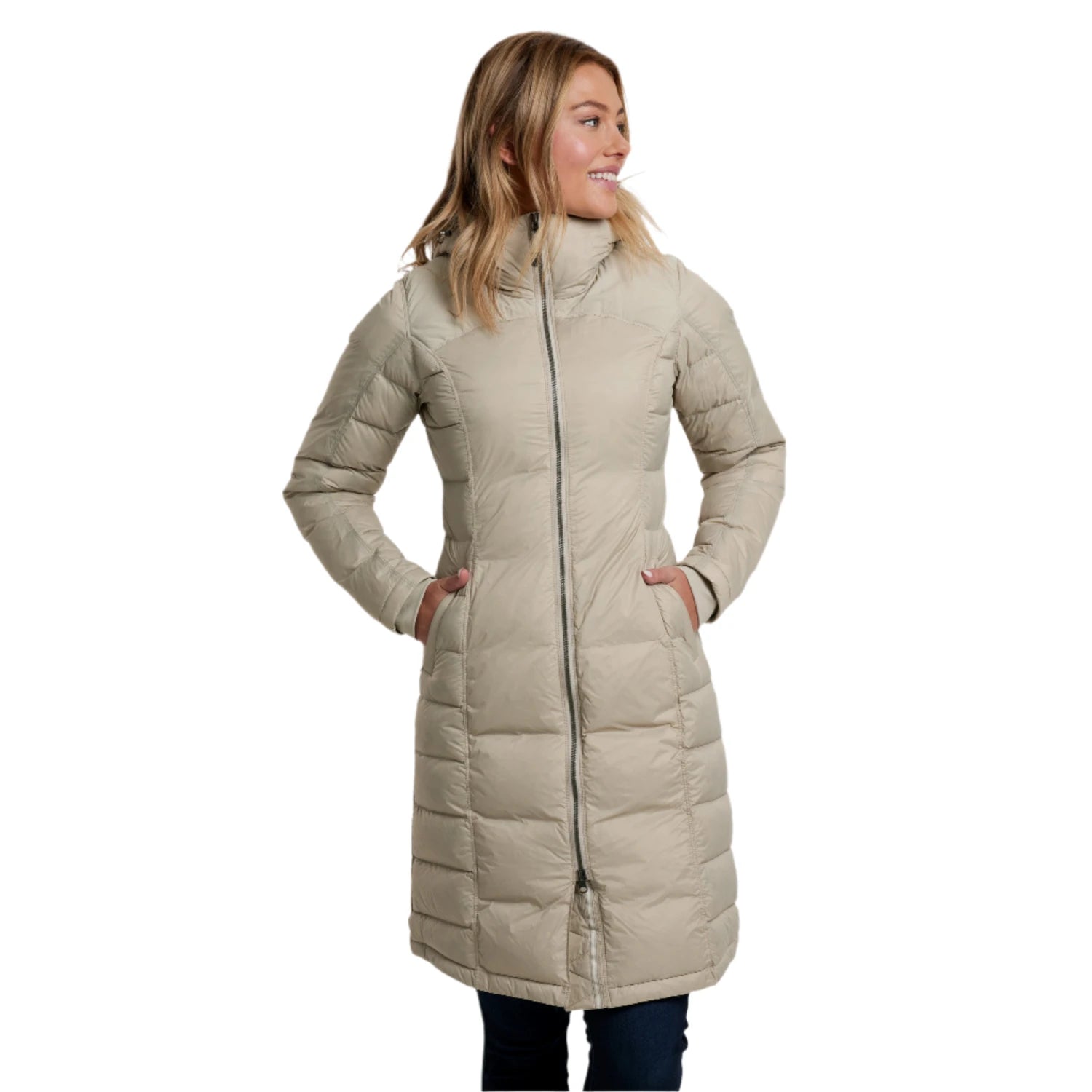 kuhl womens crossfire parka in silverstone front model view