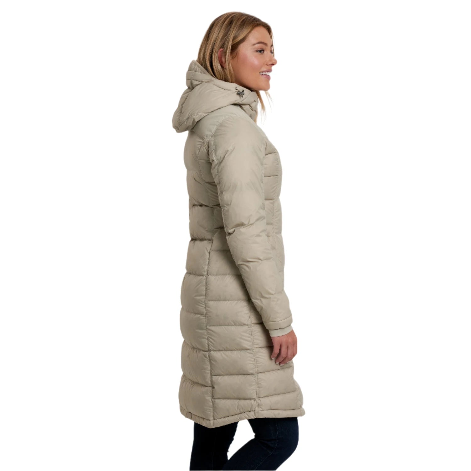 kuhl womens crossfire parka in silverstone side model view