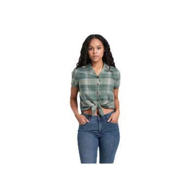 KÜHL Women's ELSIE™ Shirt shown in the Evergreen Plaid color option. Front view.
