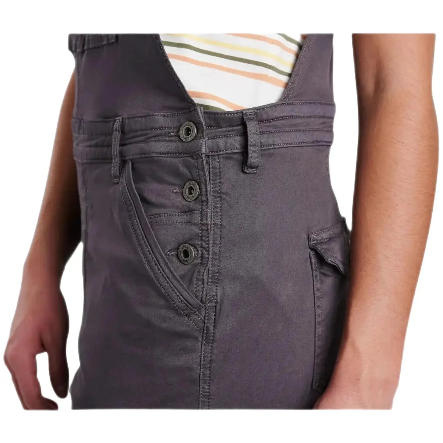 KÜHL Women's KULTIVATR™ Overall shown in the Pavement color option. Side view.