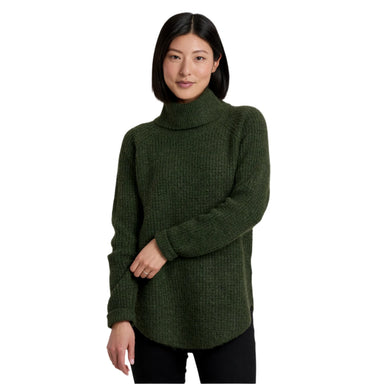 kuhl womens sienna sweater in dark moss front model view