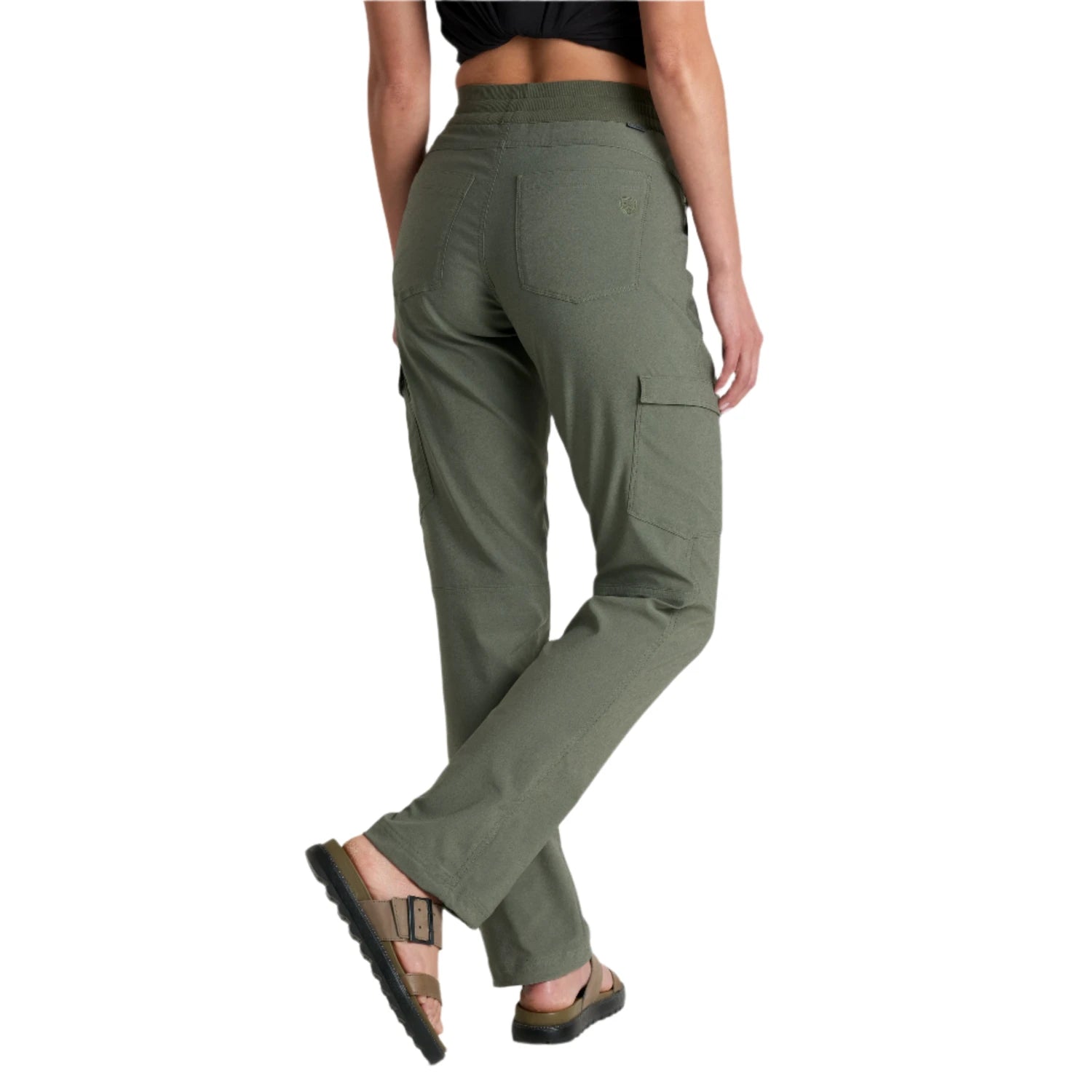 kuhl womens trekr straight pants in olive back model view