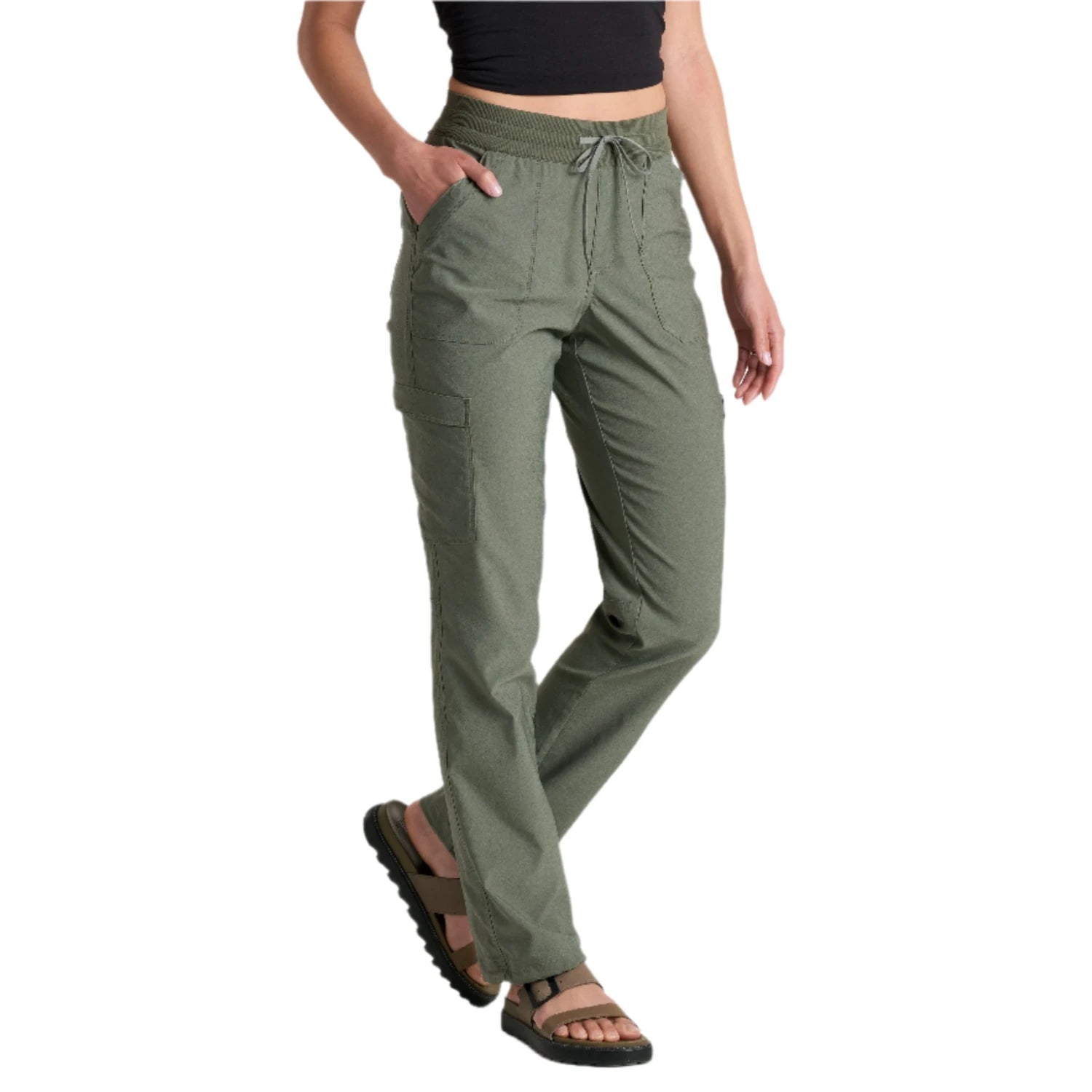 kuhl womens trekr straight pants in olive front model view