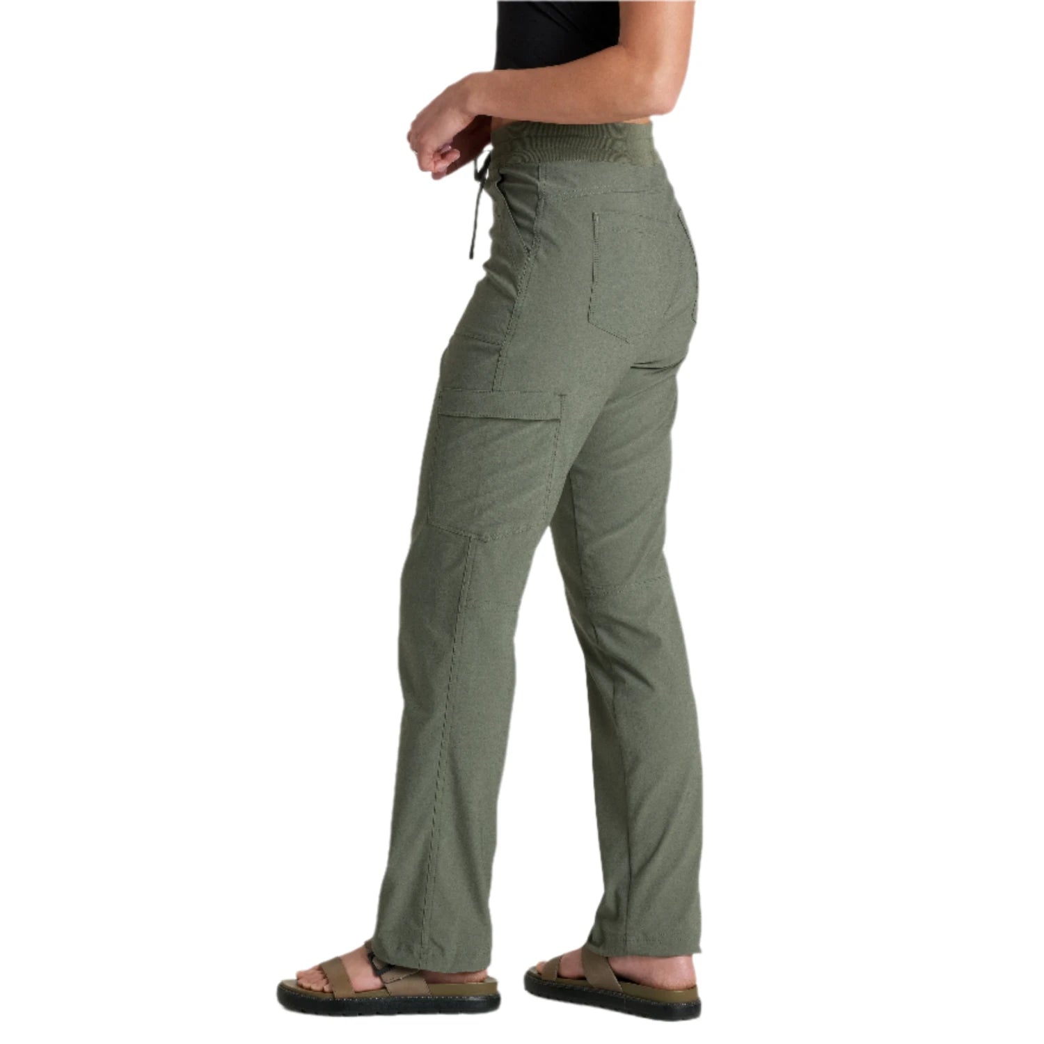 kuhl womens trekr straight pants in olive side model view