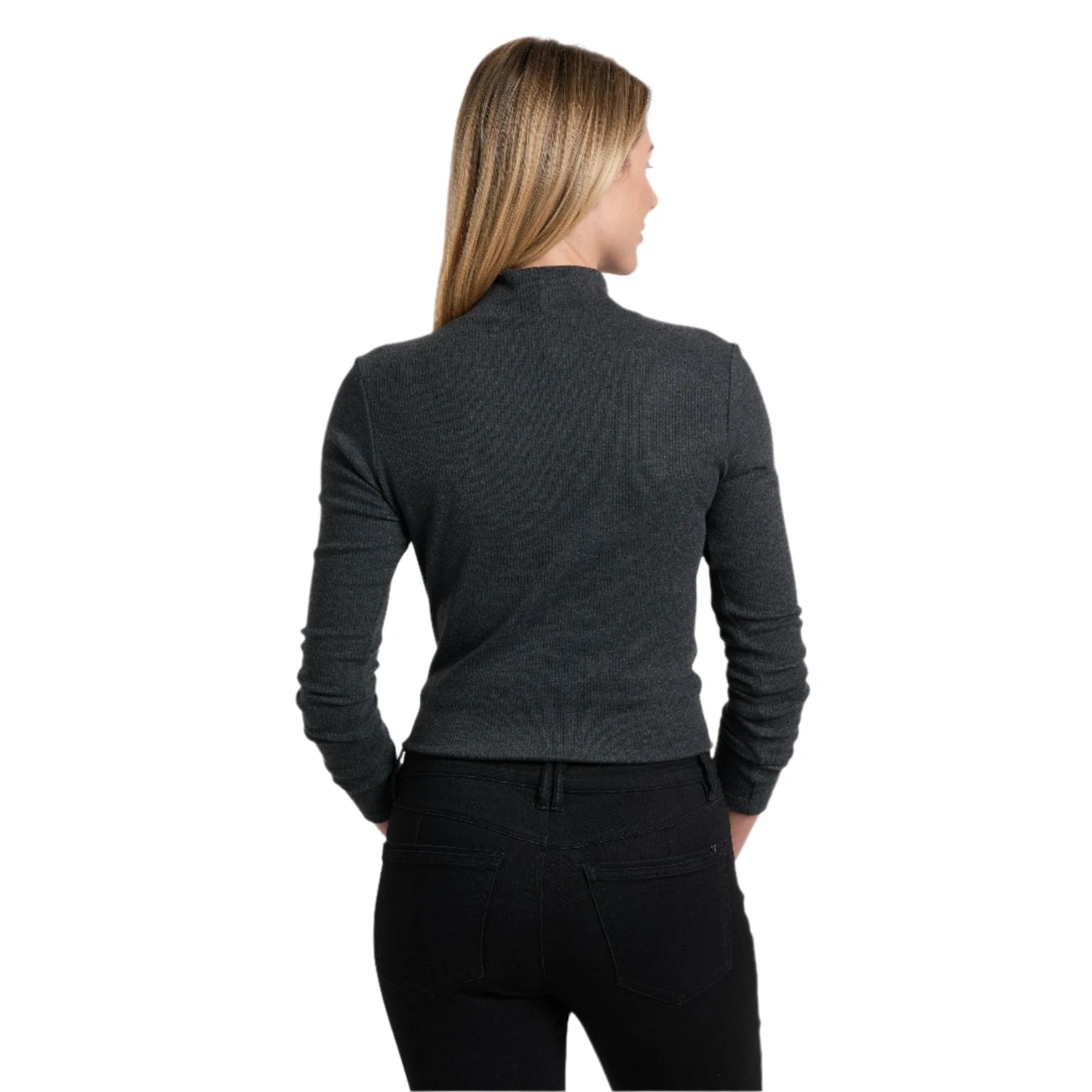 kuhl womens verona ribbed shirt in charcoal back model view