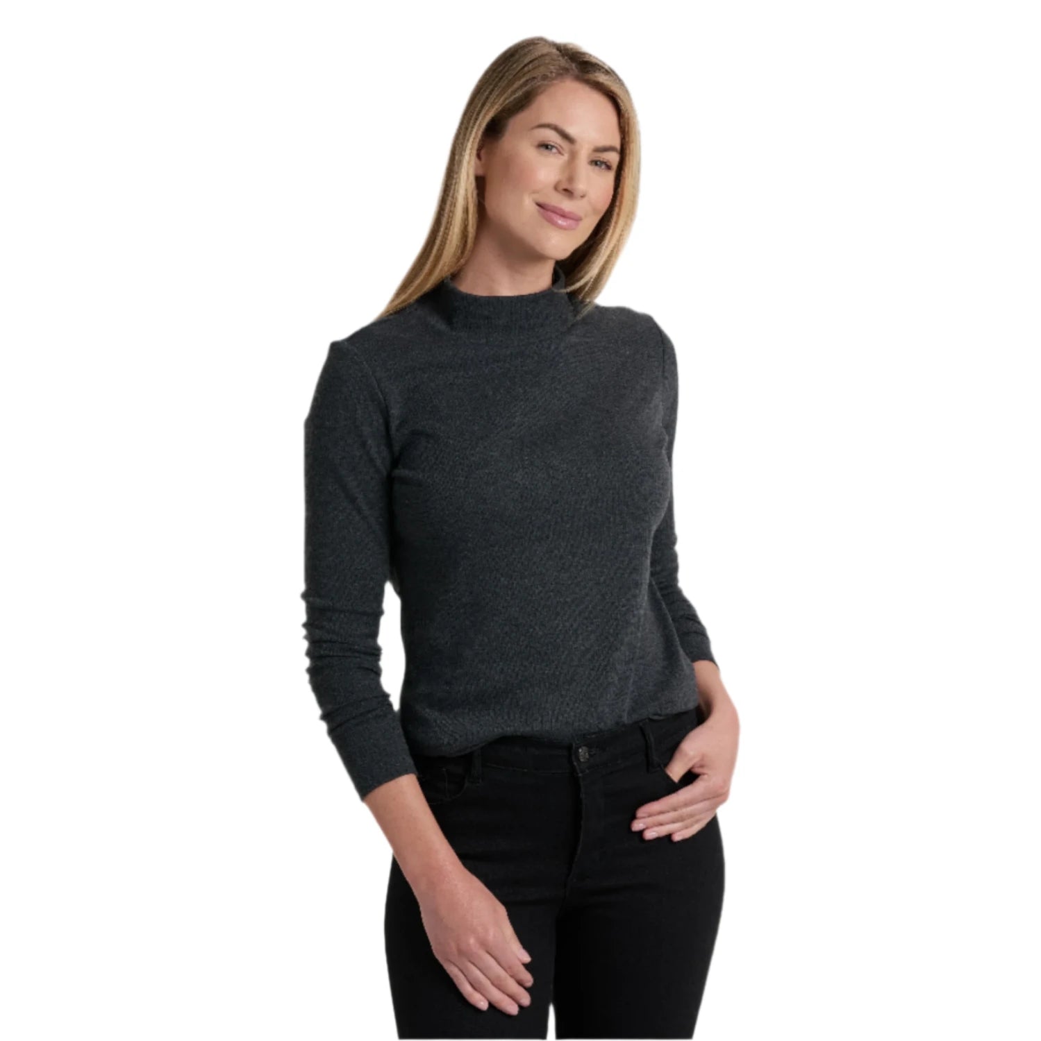 kuhl womens verona ribbed shirt in charcoal front model view