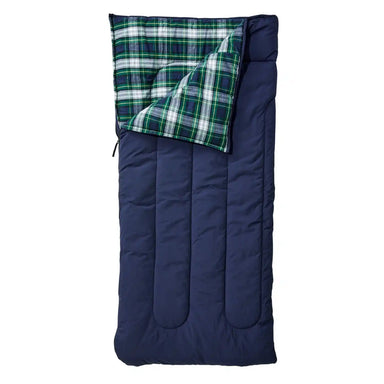 L.L. Bean K's Flannel Lined Camp Sleeping Bag, 40°, Bright Navy Gordon, top view 