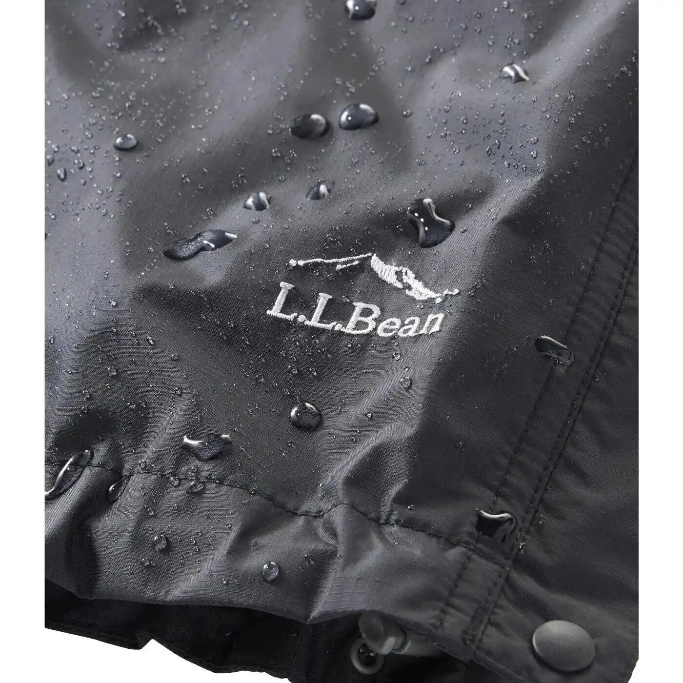 L.L. Bean M's Trail Model Rain Pants, Black, view of water on pants