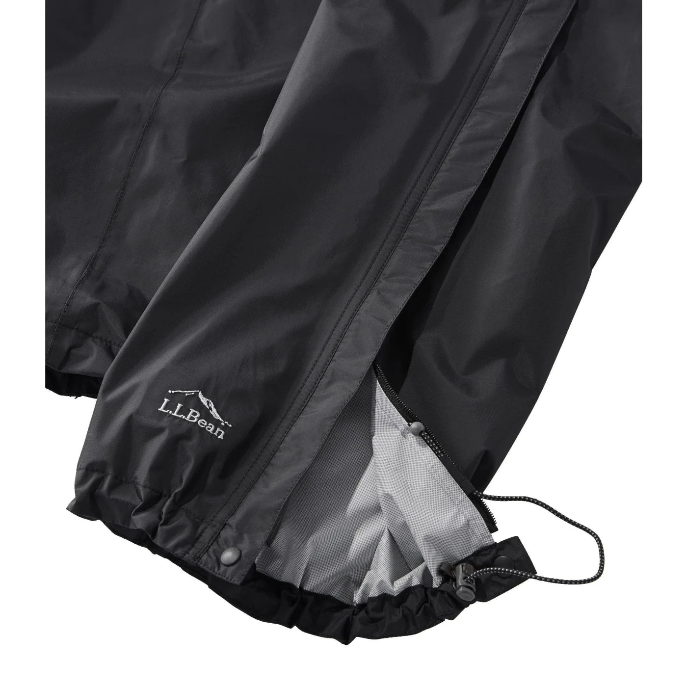 L.L. Bean W's Trail Model Rain Pants, Black, view of zipper on pant leg