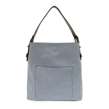 Joy Susan Classic Hobo Handbag in wedgewood blue & coffee, front view