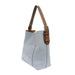 Joy Susan Classic Hobo Handbag in wedgewood blue & coffee, side view