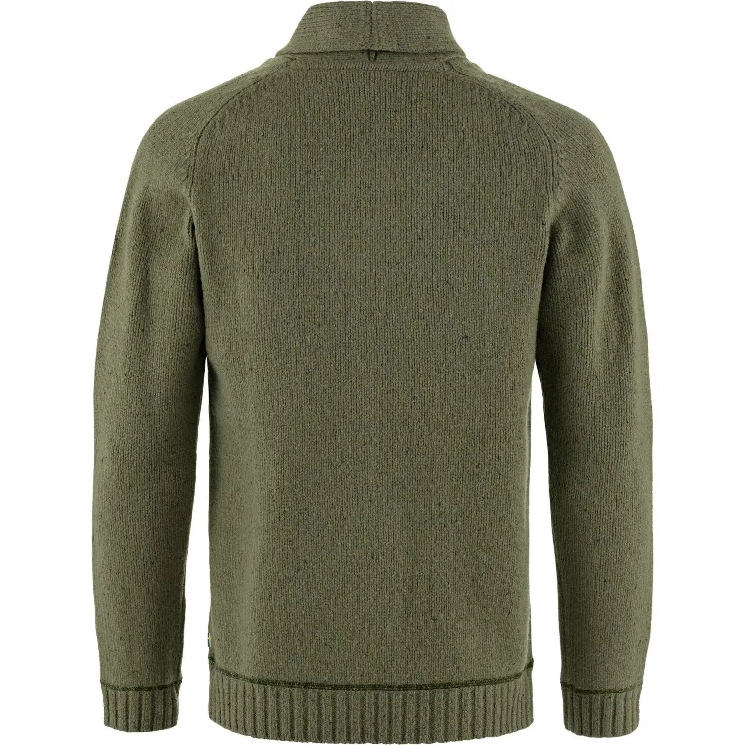 Fjällräven Men's Lada Sweater shown in the Laurel Green color option. Back view.