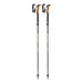 Two black and orange ski poles on a white background