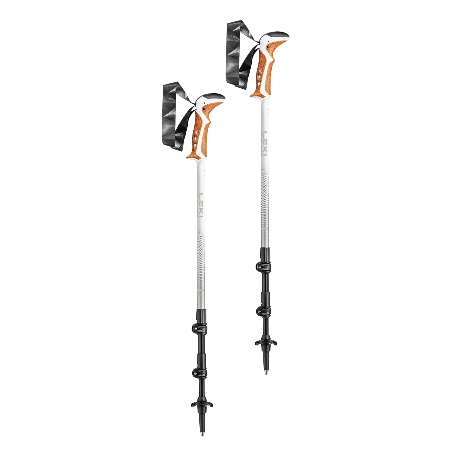 leki usa jannu trekking poles in white green silver collapsed view