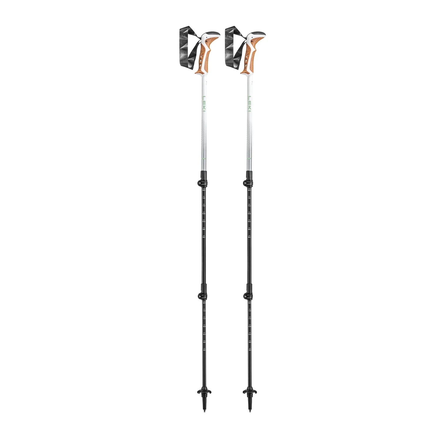 leki usa jannu trekking poles in white green silver front flat pair view