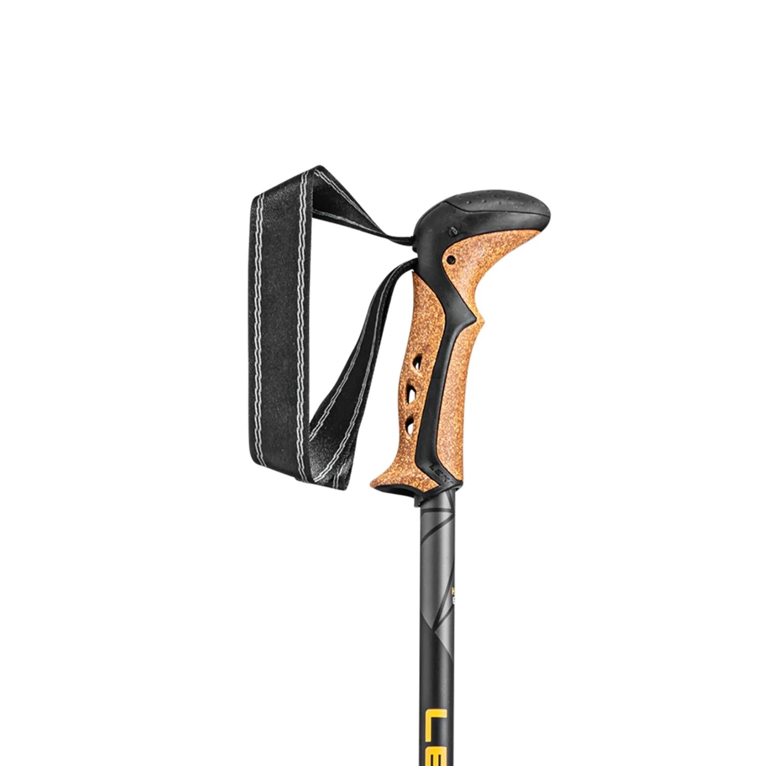 leki usa khumbu lite trekking pole pair in orange anthracite black handle close up detail view